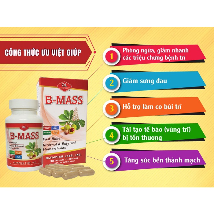 Viên Trĩ B Mass Olympian Labs Giúp Giảm Các Triệu Chứng Bệnh Trĩ & Suy Giãn Tĩnh Mạch