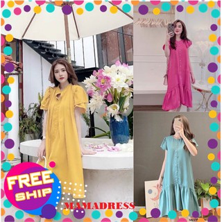 [GIÁ TIẾP THỊ] Đầm bầu-váy bầu MAMADRESS chất đũi mát cổ tròn, ống tay cách điệu MỀM MỊN, MÁT CẢ HÈ