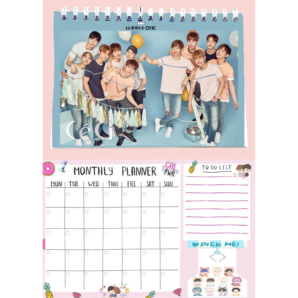 Sổ kế hoạch tháng twice wanna one exo MPI14 Monthly Planner 12 trang
