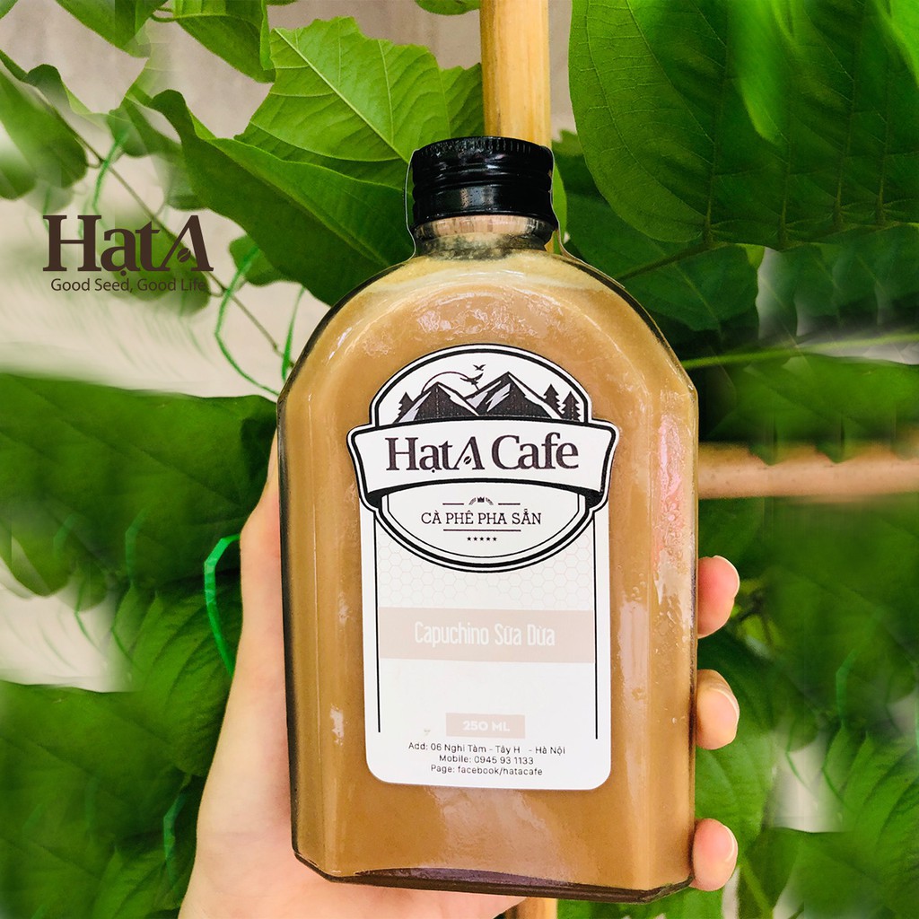 Cà phê Cappuccino Hạt A Café vị sữa dừa tự nhiên pha sẵn đóng chai 250ml