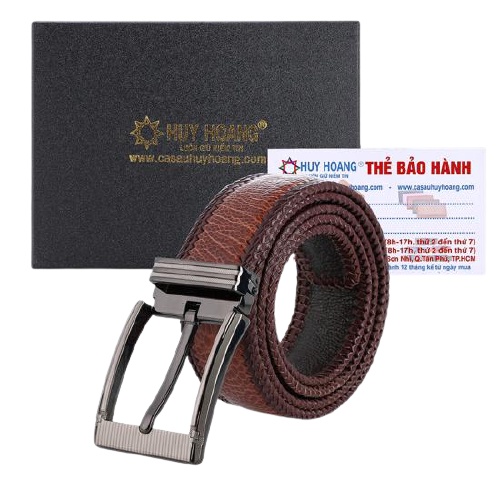 Dây nịt nam da đà điểu Huy Hoàng đan viền 4P đầu kim màu nâu đỏ HP4471