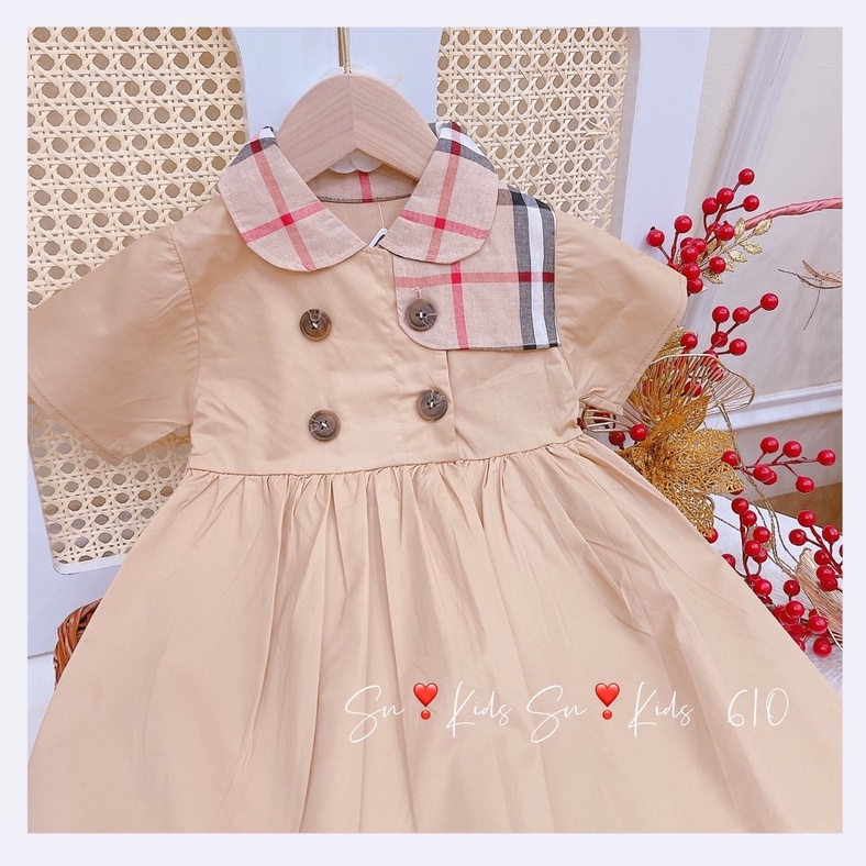 Váy thô bé gái,  váy thô kaki mềm cổ và vai phối BBR siêu sang cho bé