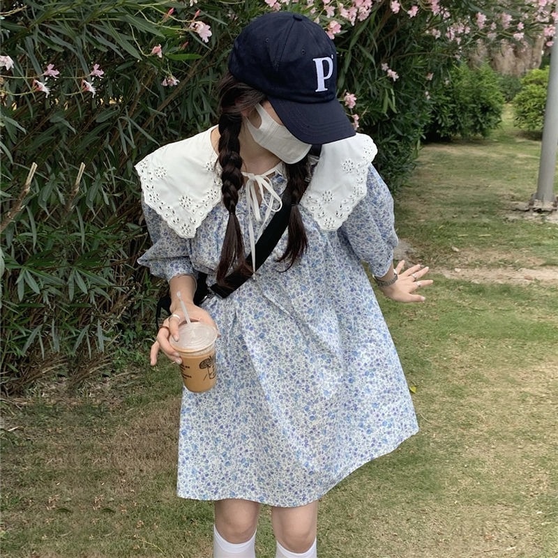 Đầm Hoa Cổ Búp Bê Phong Cách Retro Thời Trang Mùa Hè Dành Cho Nữ Sinh