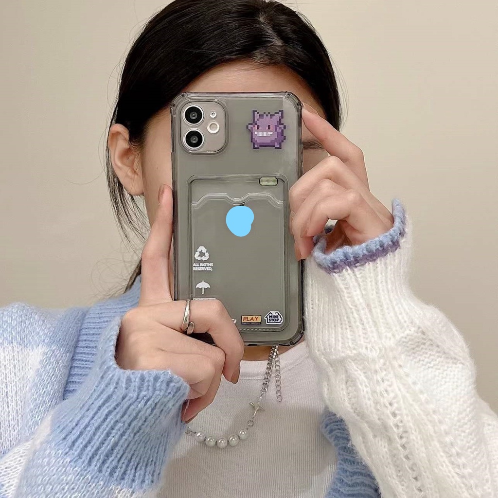 Ốp Điện Thoại Họa Tiết Hoạt Hình Pokemon Kèm Ngăn Đựng Thẻ Chống Sốc Cho iPhone 14 / 13 / 12 / 11 / X / 8 / 7P
