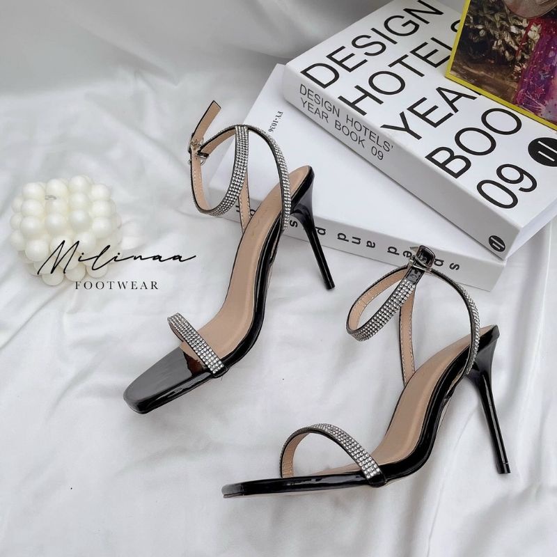 GIÀY SANDAL CAO GÓT NỮ 7CM ĐẾ NHỌN QUAI NGANG ĐÍNH ĐÁ HOT 2021- Mã B29