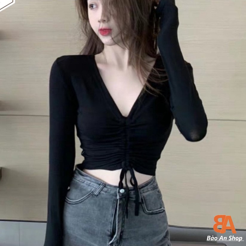 [Rẻ Vô Địch] Áo croptop rút dây ngực tay dài sexy