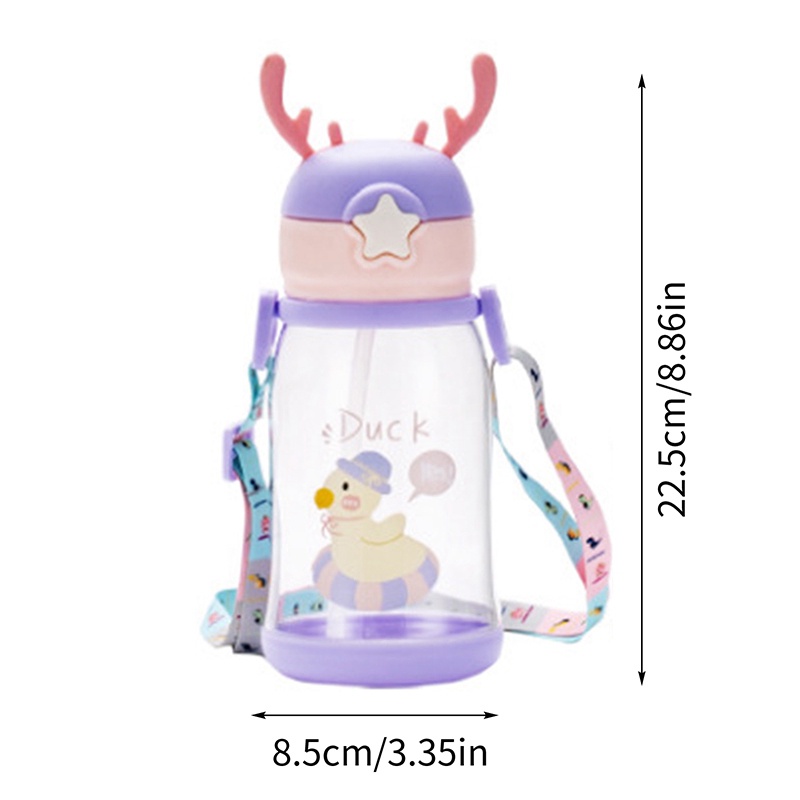 Bình Nước Dung Tích Lớn 600ml Có Ống Hút Đeo Vai Cho Học Sinh