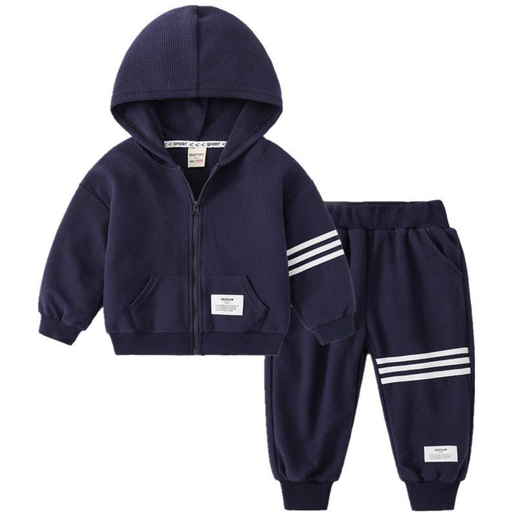 Bộ Nỉ Dài Tay Cho Bé Kangmin kids, Bộ thu đông cho bé trai 3 Vạch Chất Thun Tổ Ong Có Mũ Cực Xinh Cho Bé từ 7-28kg