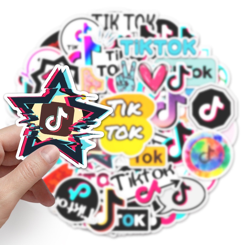 Combo 30 Sticker Chống Nước Decal Dán Điện Thoại Laptop Mũ Bảo Hiểm Vali Guitar Bình Nước Sổ Tay [TIKTOK]