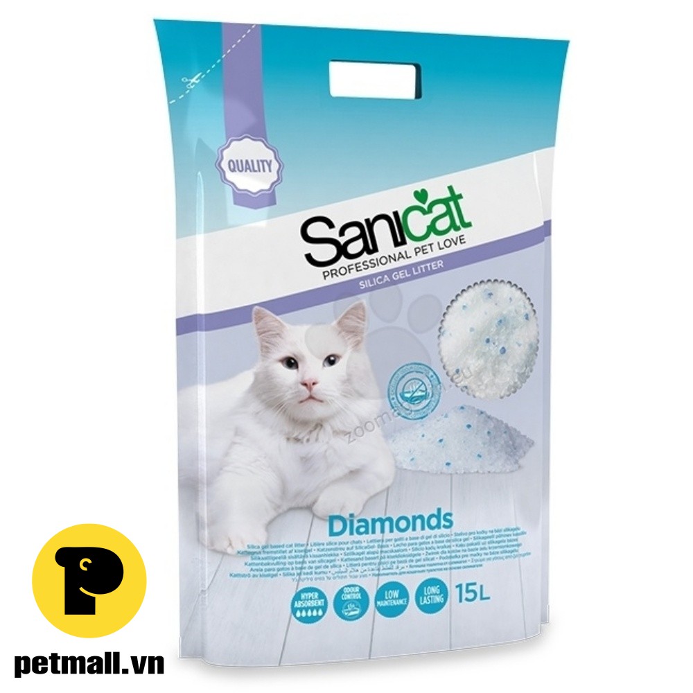 Cát tinh thể vệ sinh cho Mèo SANICAT Diamond 15L (hạt lớn)