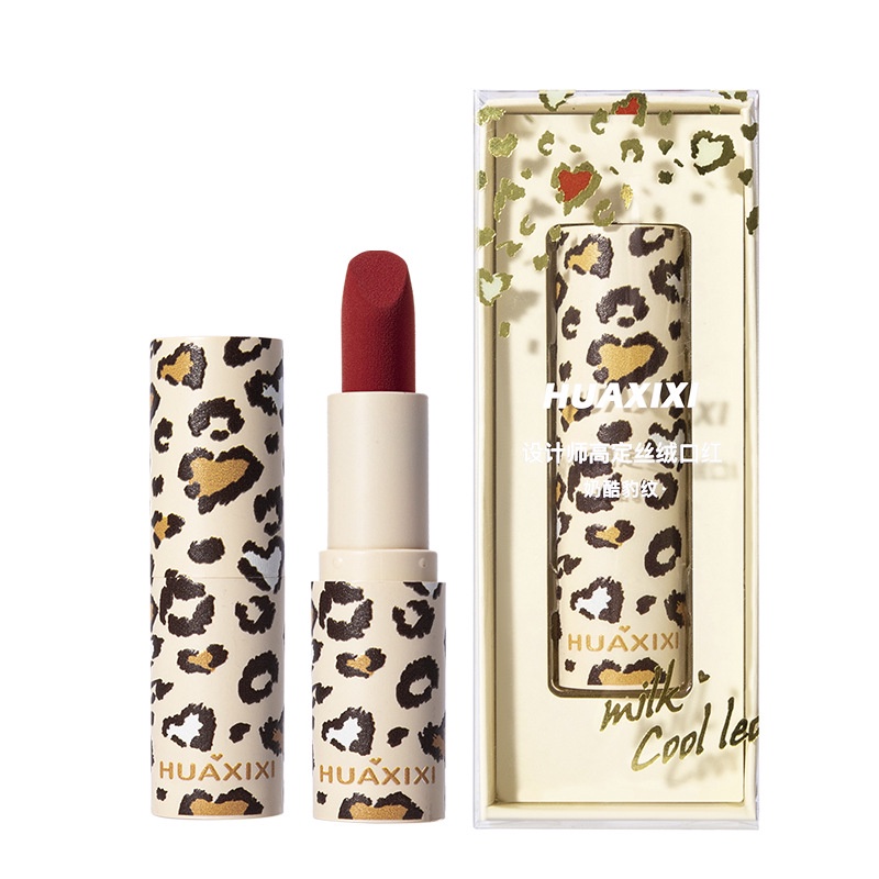 [Hàng mới về] Son môi HUAXIXI chất nhung lì lâu trôi dưỡng ẩm không phai vỏ ống tròn họa tiết da báo