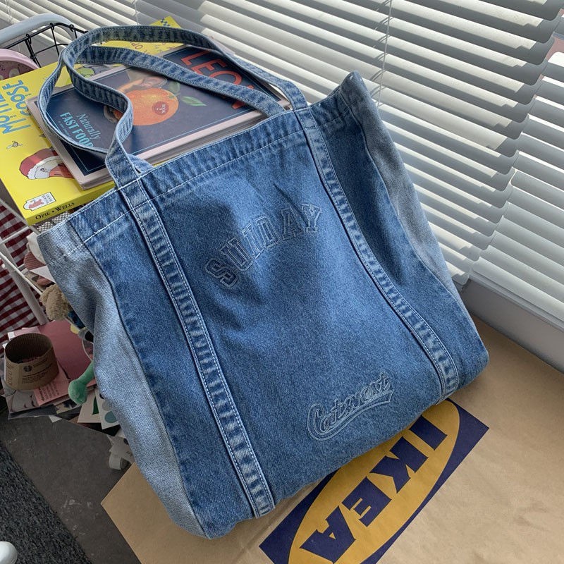 SALE Túi vải Túi xách vải denim cỡ lớn thời trang Hàn Quốc cho nữ Công suất cao 2022
