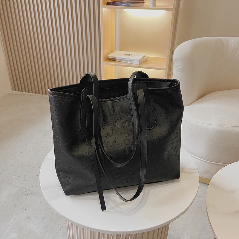 Túi Xách Da Mềm Dập Nổi Phong Cách Hàn Quốc Cỡ Lớn Cho Nữ