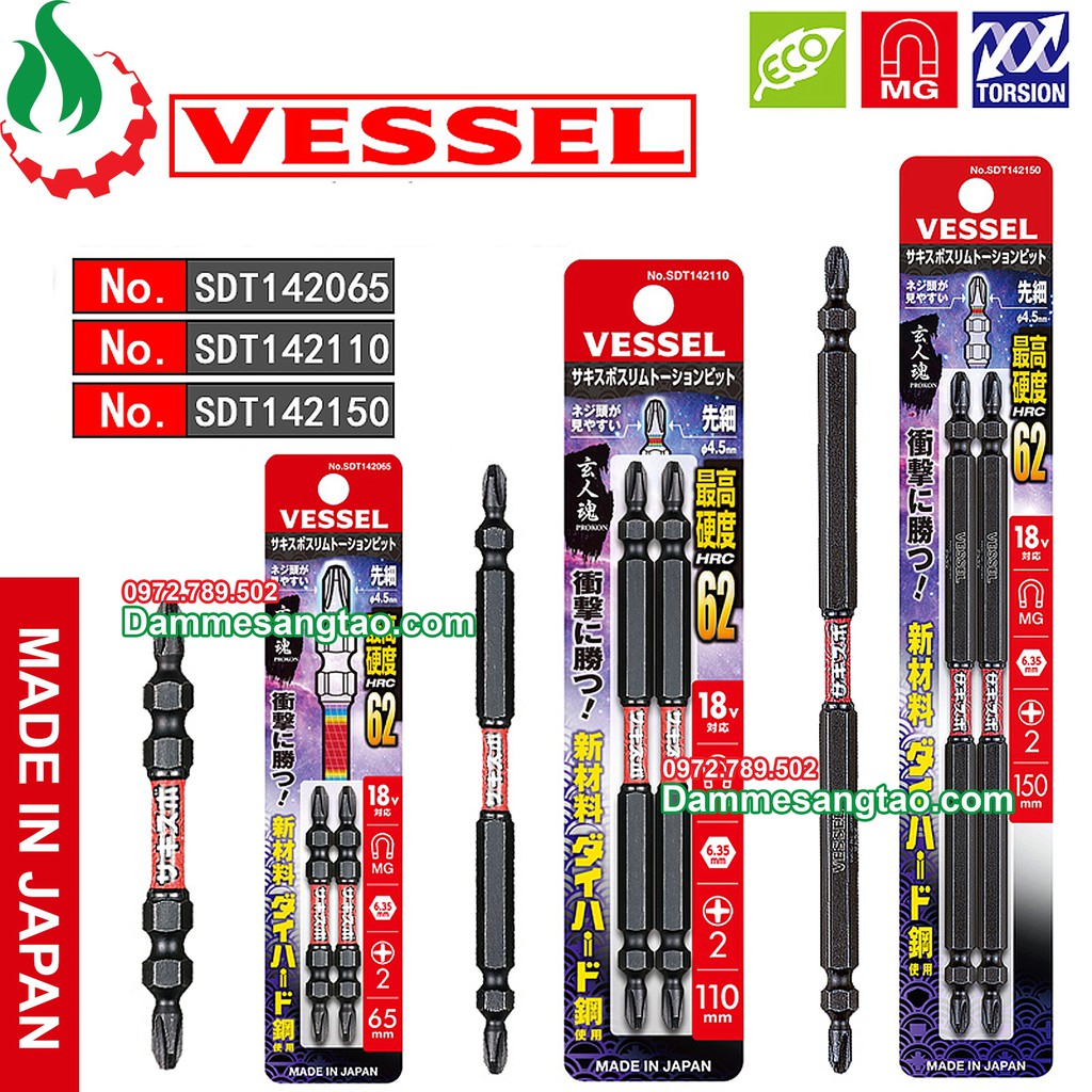 Mũi vít 4 cạnh côn 2 đầu Vessel