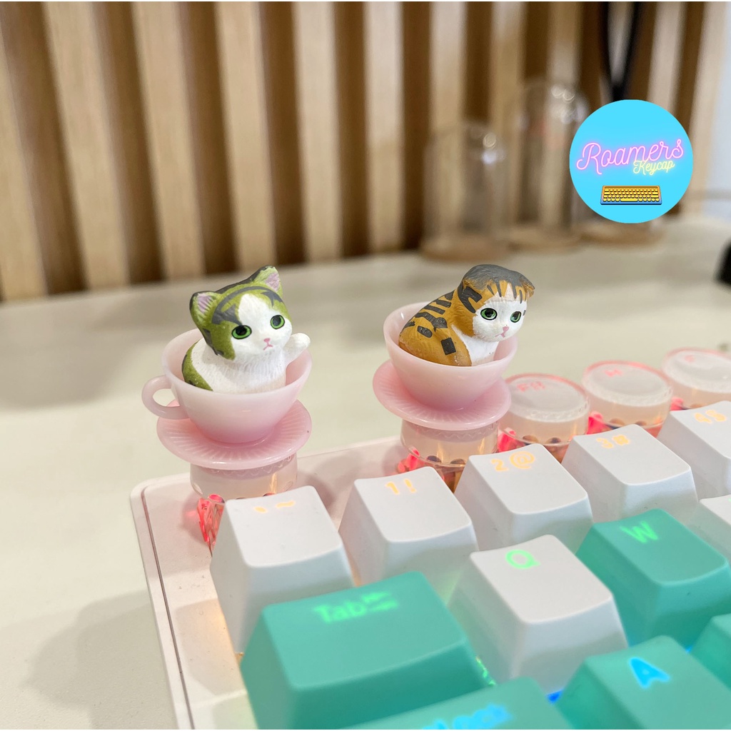 Keycap lẻ Mèo Tách Trà Siêu Dễ Thương  Phím Lẻ R4 PBT ABS