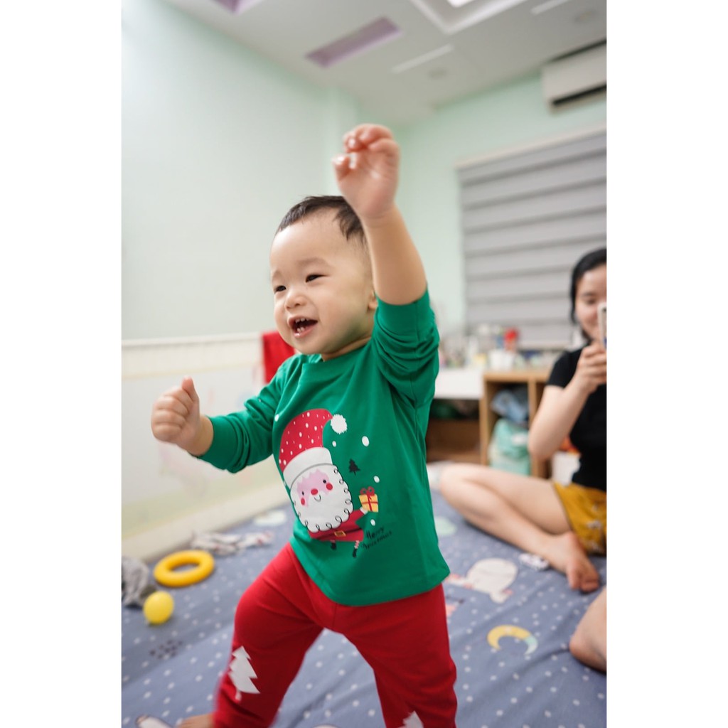 Đồ bộ Noel dài tay thu đông họa tiết giáng sinh cho bé trai, bé gái (10-20kg)