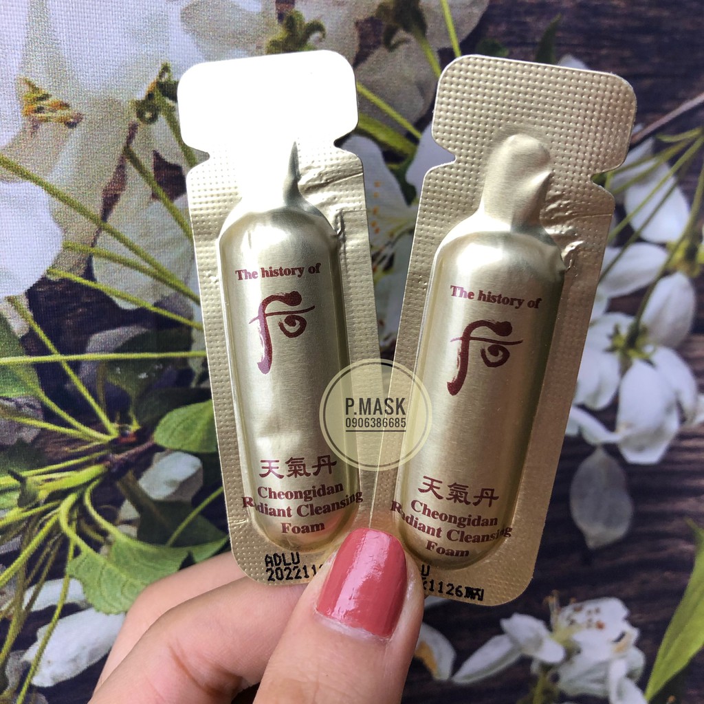 10 Sample Sữa Rửa Mặt Tái Sinh, Căng Sang, Hồng Da Whoo Radiant Cleansing Foam dành cho các nàng da mụn