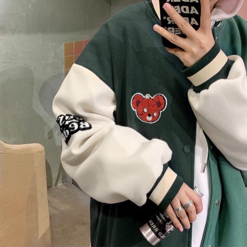 Áo khoác bomber thêu hình gấu bigsize 100kg