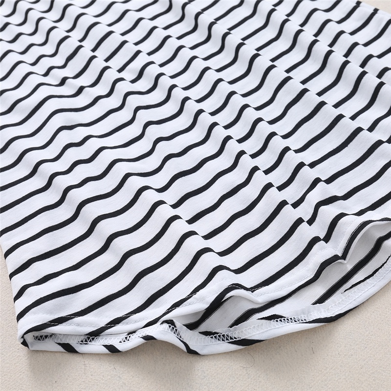 Đầm Thun Ngắn Tay Cổ Tròn Dáng Rộng Họa Tiết Kẻ Sọc Thời Trang Mùa Hè Cho Nữ