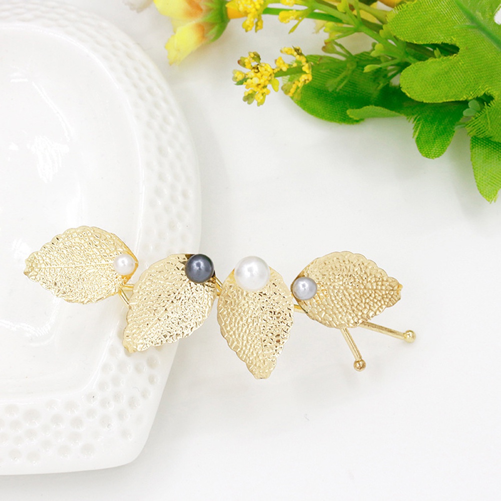 Kẹp tóc hình lá đính ngọc trai thời trang