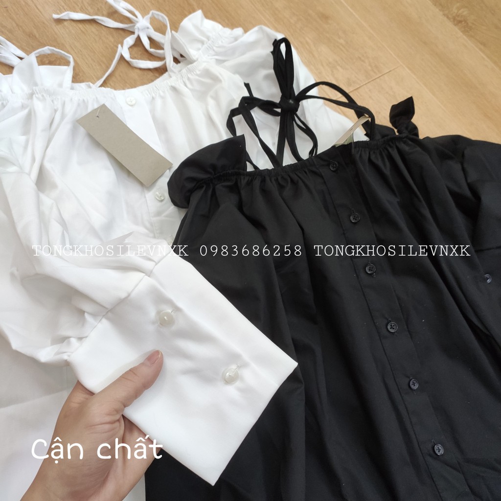 VÁY THIẾT KẾ TRỄ VAI DÀI TAY CÚC DỌC - ĐẦM TRẮNG ĐEN BẸT VAI CHUN BUỘC NƠ ULZZANG HOT | BigBuy360 - bigbuy360.vn