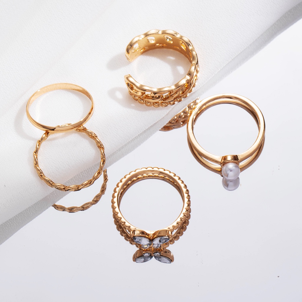 Set 5 Nhẫn Đeo Khớp Ngón Tay Đính Ngọc Trai Thời Trang Cho Nữ