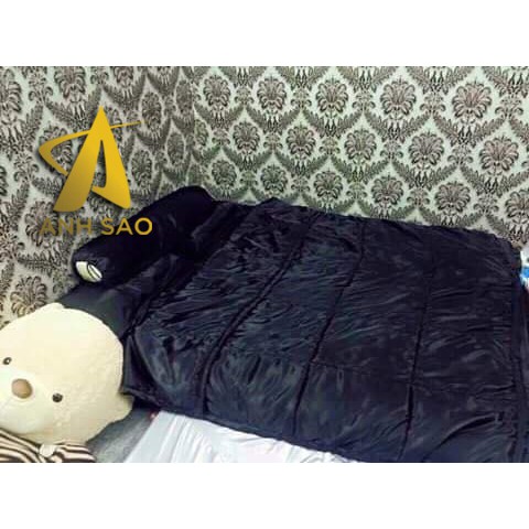 Bộ Chăn Drap Lụa Cao Cấp Ánh Sao Màu Xanh Đậm 1m6x2m/1m8x2m - Mền lồng lớp bông mỏng có chân chỉ hình thoi