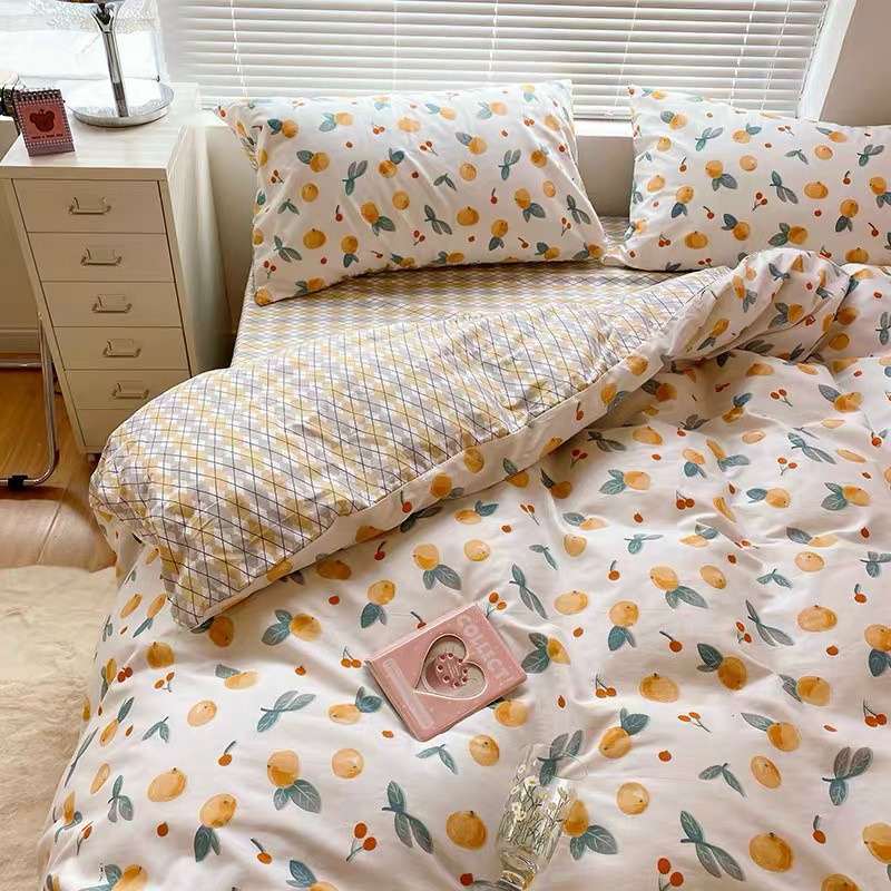 Chăn Ga Gối Cotton Living 💝 FREESHIP 💝 Bộ Chăn Ga Cotton 100% "Cam Nhí " nhập khẩu 4 món