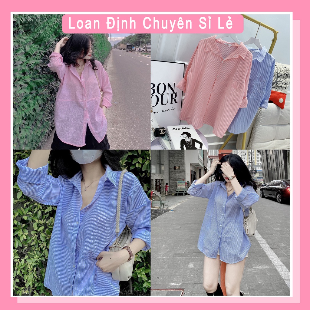 [Mã FAMARAL1 giảm 10K đơn 50K] Áo sơ mi xanh đũi xốp form rộng áo sơ mi nữ ulzzang LD119
