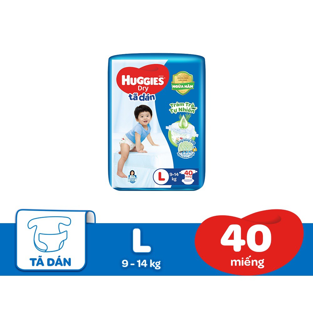 Tã dán Huggies Tràm Trà Tự Nhiên Dry M46/L40/XL36/XXL33:M46
