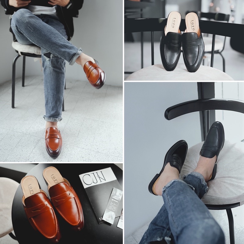 GIÀY SỤC NAM HỞ GÓT  ĐAI KHOÉT DA BÒ NGUYÊN TẤM TOROSHOES MÃ M648