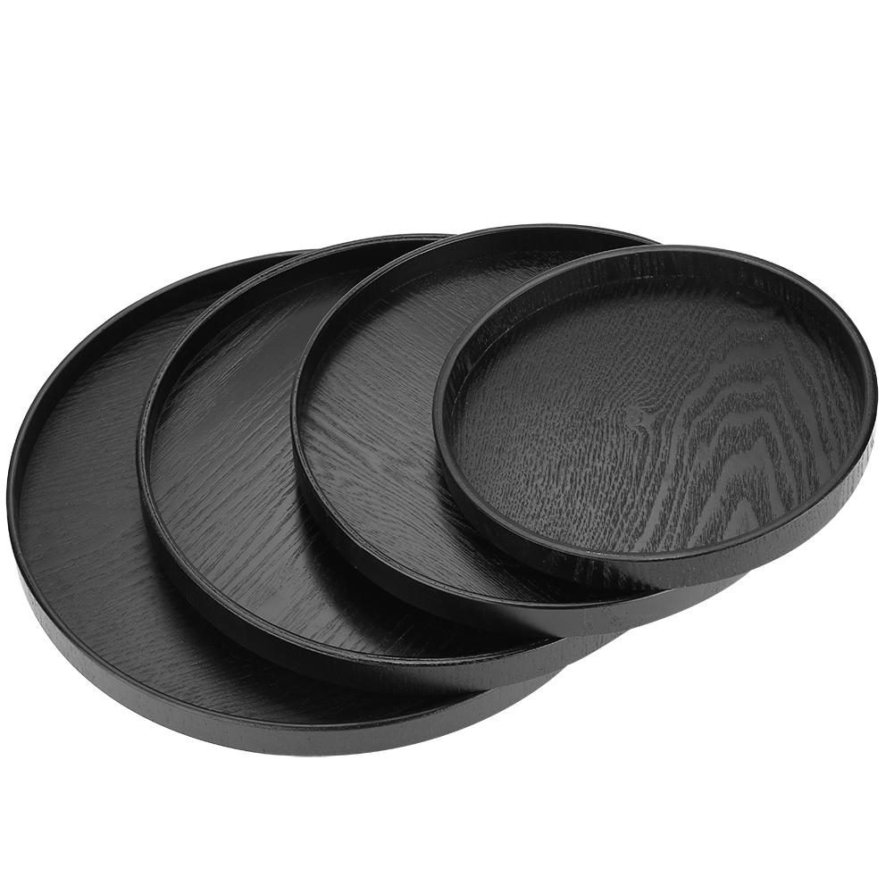 Khay Gỗ Tròn 21-30cm Màu Đen Phong Cách Vintage