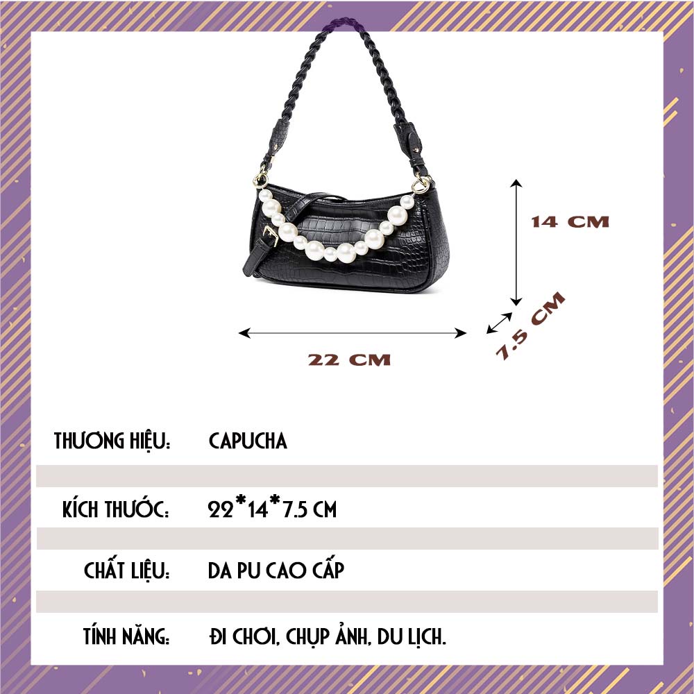 Túi xách nữ vân da rắn, quai xoắn giả ngọc tuyệt đẹp Capucha T103