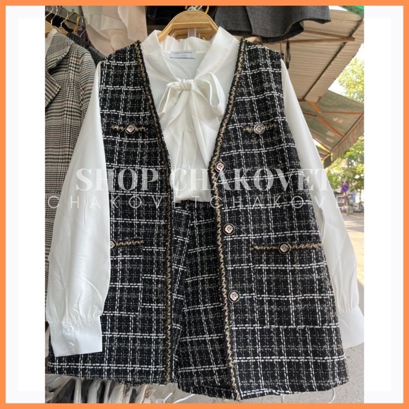 [ 𝐅𝐑𝐄𝐄 𝐒𝐇𝐈𝐏 ]  SÉT DẠ TWEED 3 MÓN QUẦN SHORT ÁO GHILE VS SƠ MI SANG CHẢNH Ạ