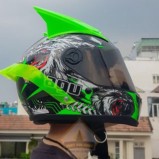 Combo Mũ Nón Bảo Hiểm Fullface AGU Tem SÓI Gắn Sừng Rùa + Đuôi Gió AGV 2019 - Mũ Nhựa ABS Độ Bền Cao BH 6 Tháng Sử Dụng