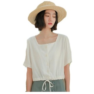 Áo croptop cổ vuông buộc dây eo