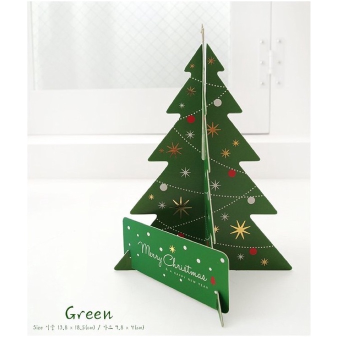 Thiệp noel 3D cây thông xanh, đỏ