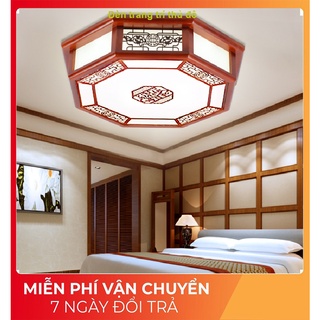 Đèn ốp trần gỗ bát giác đường kính 50cm có 3 chế độ sáng trắng vàng trung tính Bảo hành 12 tháng
