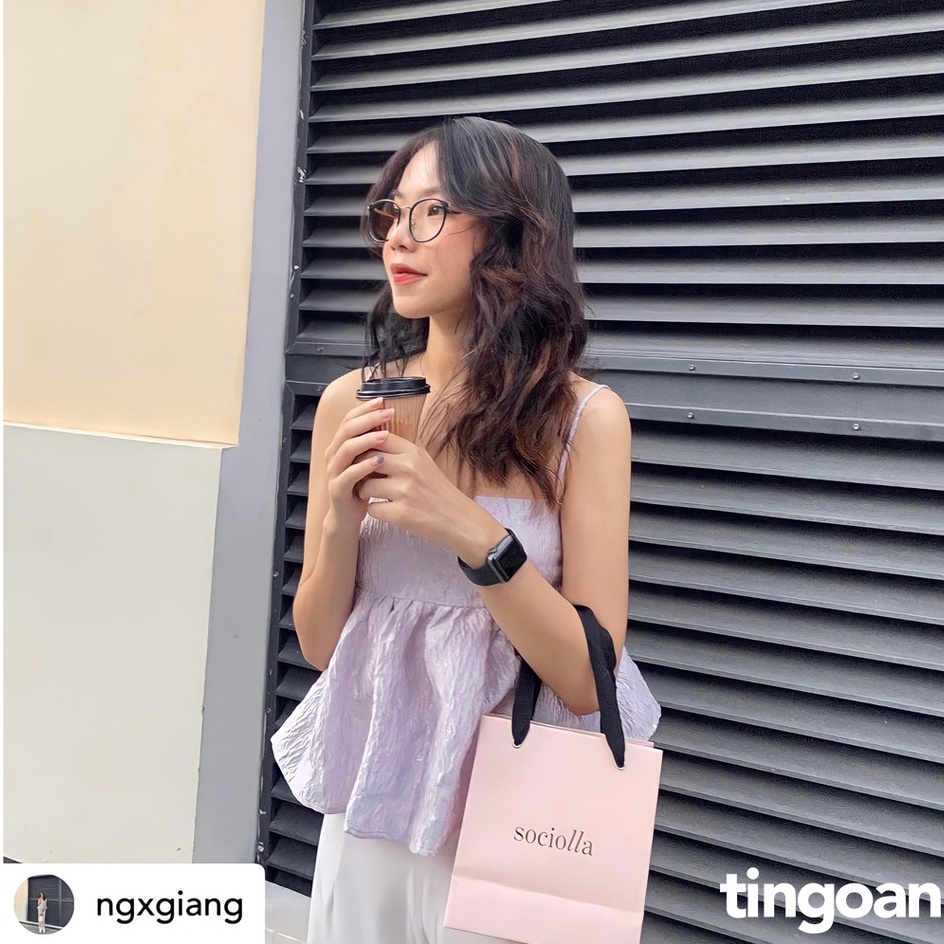 TINGOAN® - Áo hai dây gấm khoét lưng tím VIVIEN TOP/PP