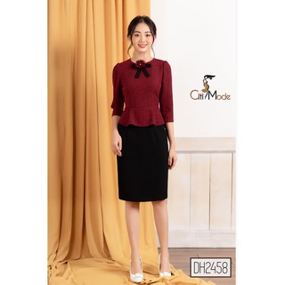 [BIG SALE] Đầm Peplum Đỏ Đô Phối Chân Đen DH2458