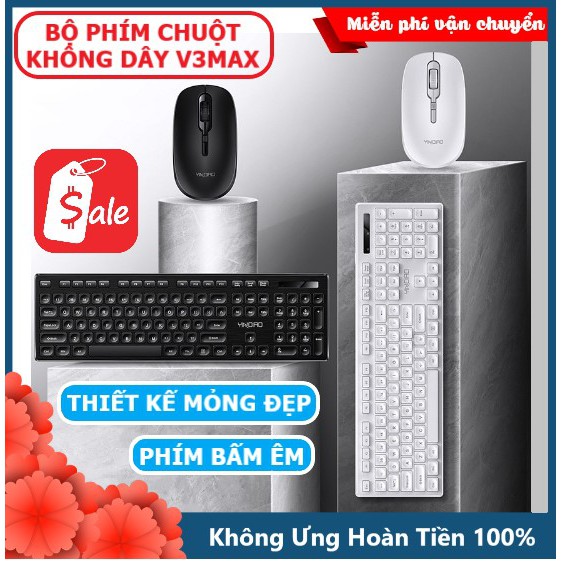 Bộ bàn phím và chuột không dây cho máy tính laptop pc siêu đẹp V3Max, combo phím chuột văn phòng làm việc kết nối xa 10m