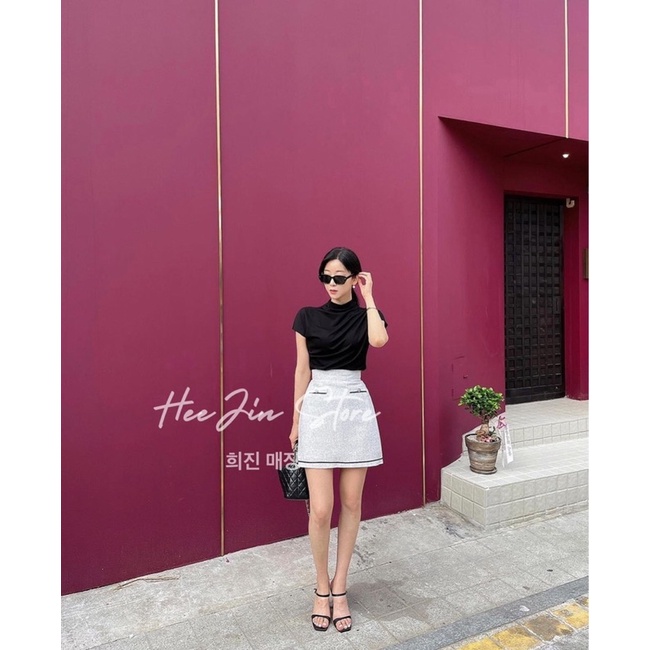 Áo cổ cao xếp ly tay ngắn áo hến tay ngắn mặc trong khoác vest