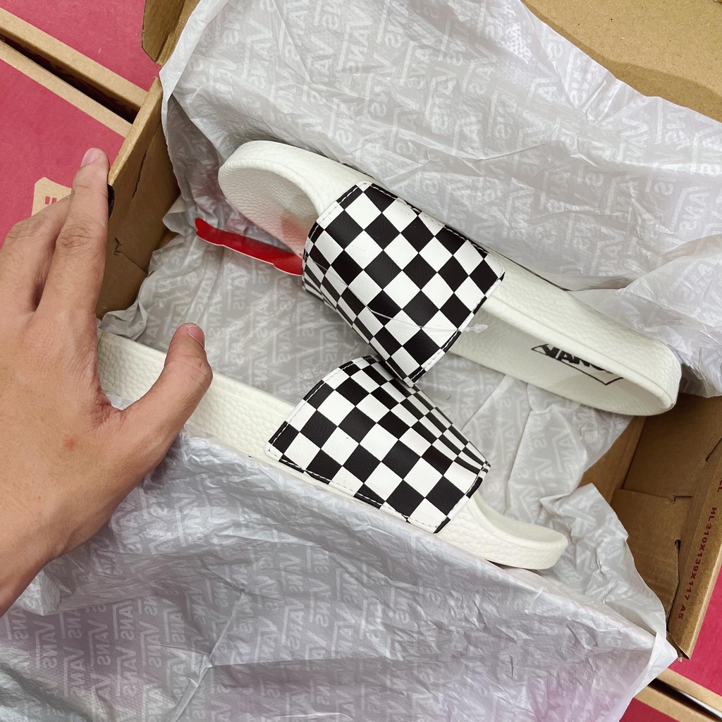 [Hàng Chính Hãng] [Giá Huỷ Diệt] DÉP BÁNH MÌ HOẠ TIẾT BÀN CỜ CARO - VANS CHECKER SLIDES