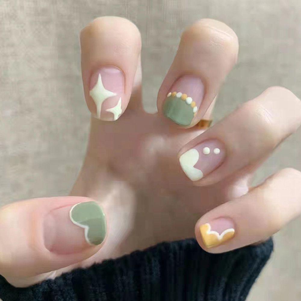Bộ 24 Móng Tay Giả Ngắn / Tròn / Vuông Có Thể Tháo Rời Che Phủ Toàn Diện