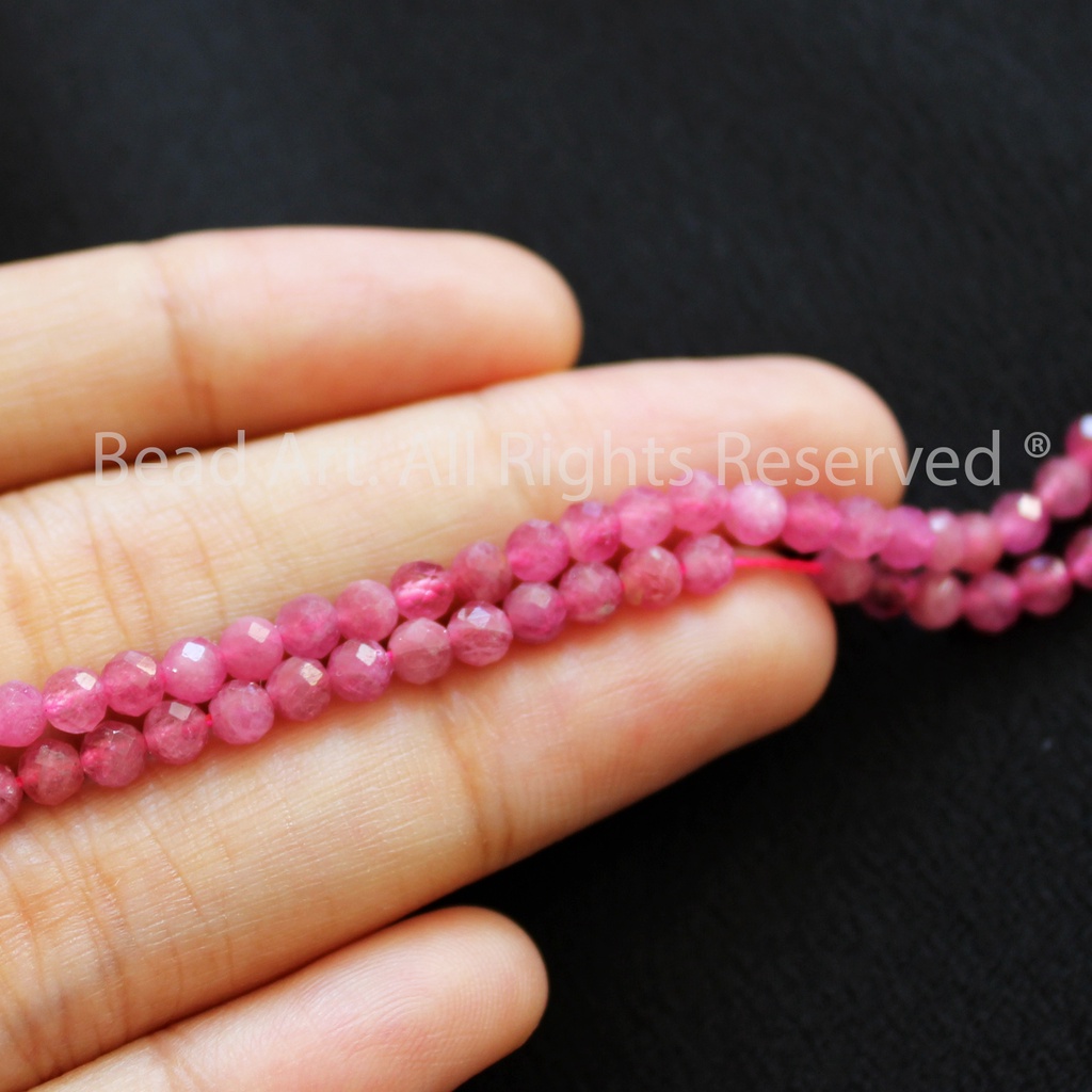 [1 Hạt] 3MM Tourmaline Hồng Loại AAA, Mệnh Hoả, Thổ, Đá Phối Vòng Tay Phong Thuỷ, Chuỗi Hạt S50 - Bead Art