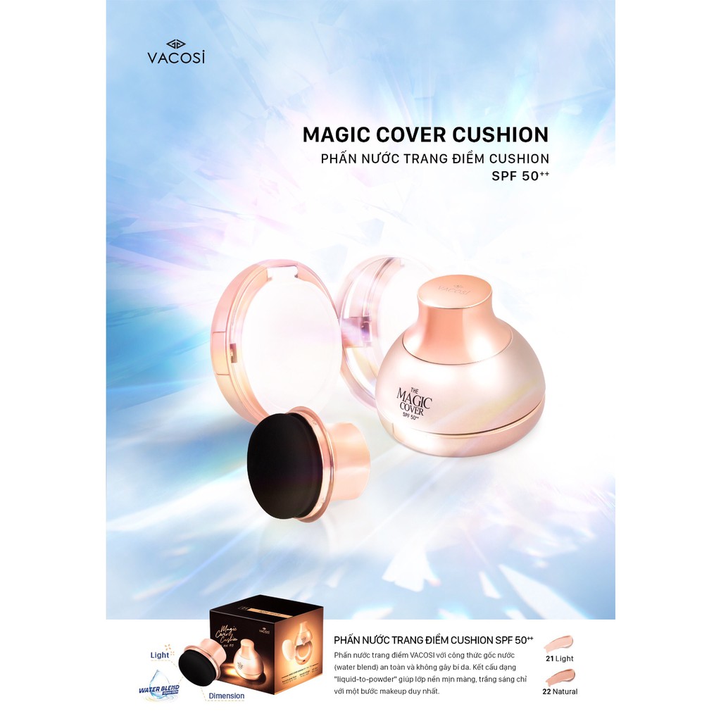 PHẤN NƯỚC TRANG ĐIỂM VACOSI MAGIC COVER CUSHION SPF50++ (KÈM lÕI) | BigBuy360 - bigbuy360.vn