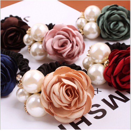 Buộc Tóc/ Cột tóc Hoa Hồng Đính Ngọc Trai style HQ thời trang