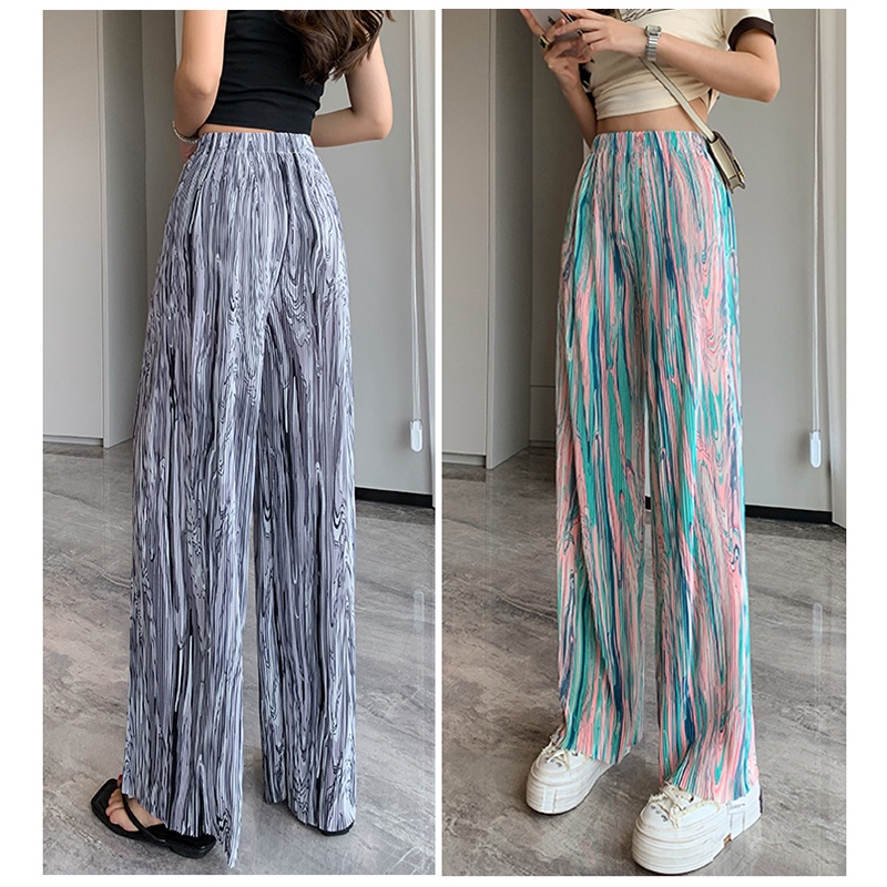 Quần ống rộng lưng cao co giãn xếp ly, buộc dây thẳng buông thả, cho quý cô mảnh mai, có 5 màu lựa chọn