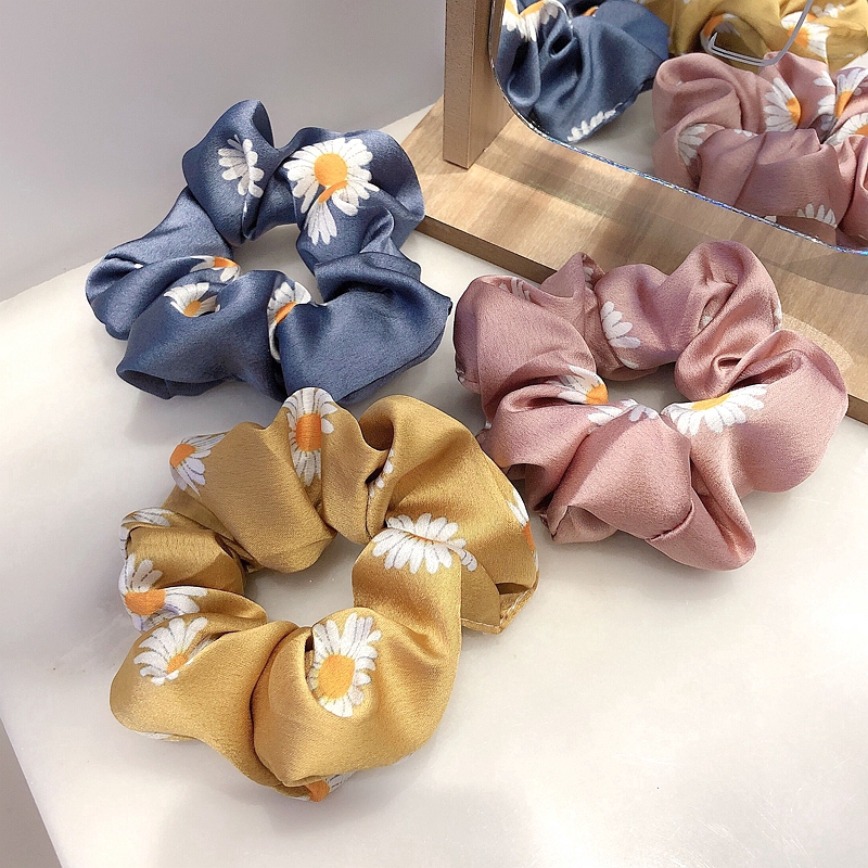 Thời trang Hàn Quốc Satin Daisy Flower Hair Tie Phụ nữ Đàn bà Ponytail