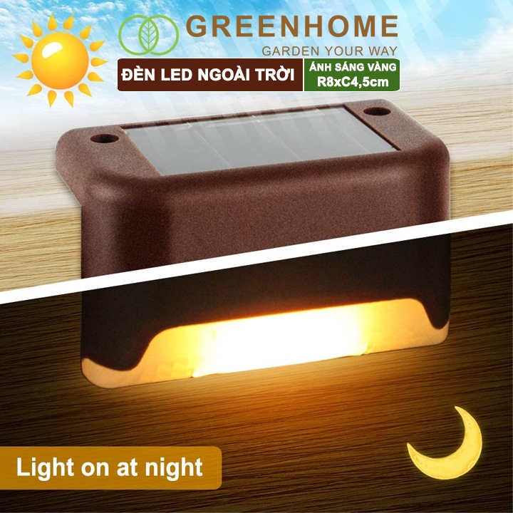 Đèn Led năng lượng mặt trời,  R8xC4,5cm, màu Đen, vàng ấm, chống nước, ốp lan can, trang trí sân vườn |Greenhome
